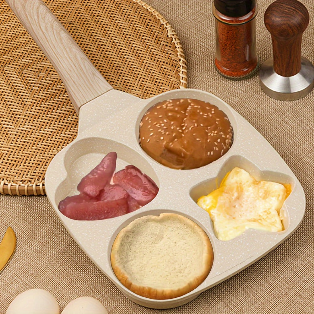 Cookware Set ABKOK 5-Piece Beige Frying Pan, Divided Breakfast Pan, Whisk, Brush and Spatula