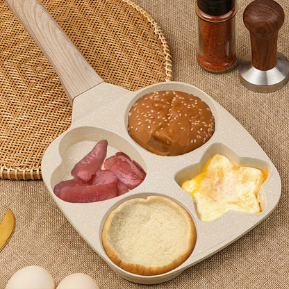 Cookware Set ABKOK 5-Piece Beige Frying Pan, Divided Breakfast Pan, Whisk, Brush and Spatula