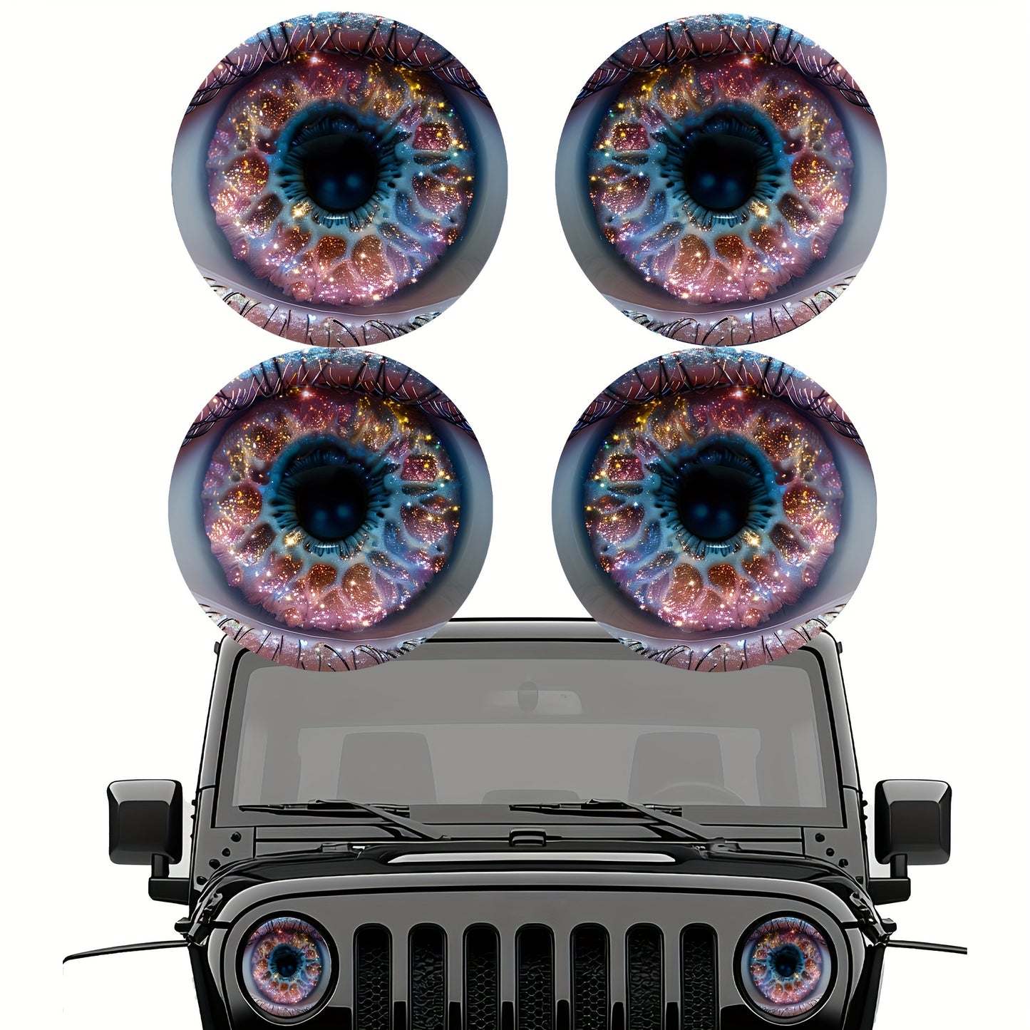 3D Beast Eye Headlight Stickers – Funny Car Headlight Decals for Jeep Round Headlights, Truck Body, Bumper & Window Decoration, Reusable PVC Glossy Stickers (1 or 2 Pairs)