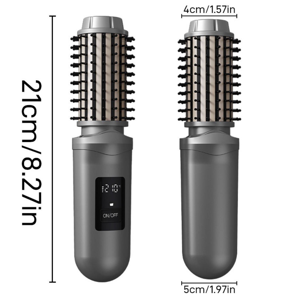Cordless Hair Curler Brush 2-in-1 Straightener - Rechargeable Wireless Auto Curling Iron, for Home, Travel and Salon Hair Styling