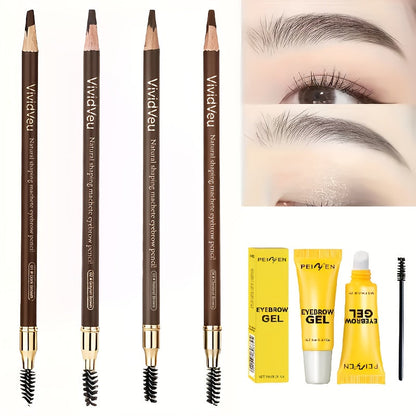 Four-Color Wood Eyebrow Pencil Set with Sharpened Brown-Tone Tips, Spoolie Ends and Approx. 20 cm Length