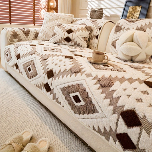 Sofa Cover, Thick Plush Couch Pad with Non-Slip Backing in Three Colors and Seven Seat or Arm Sizes