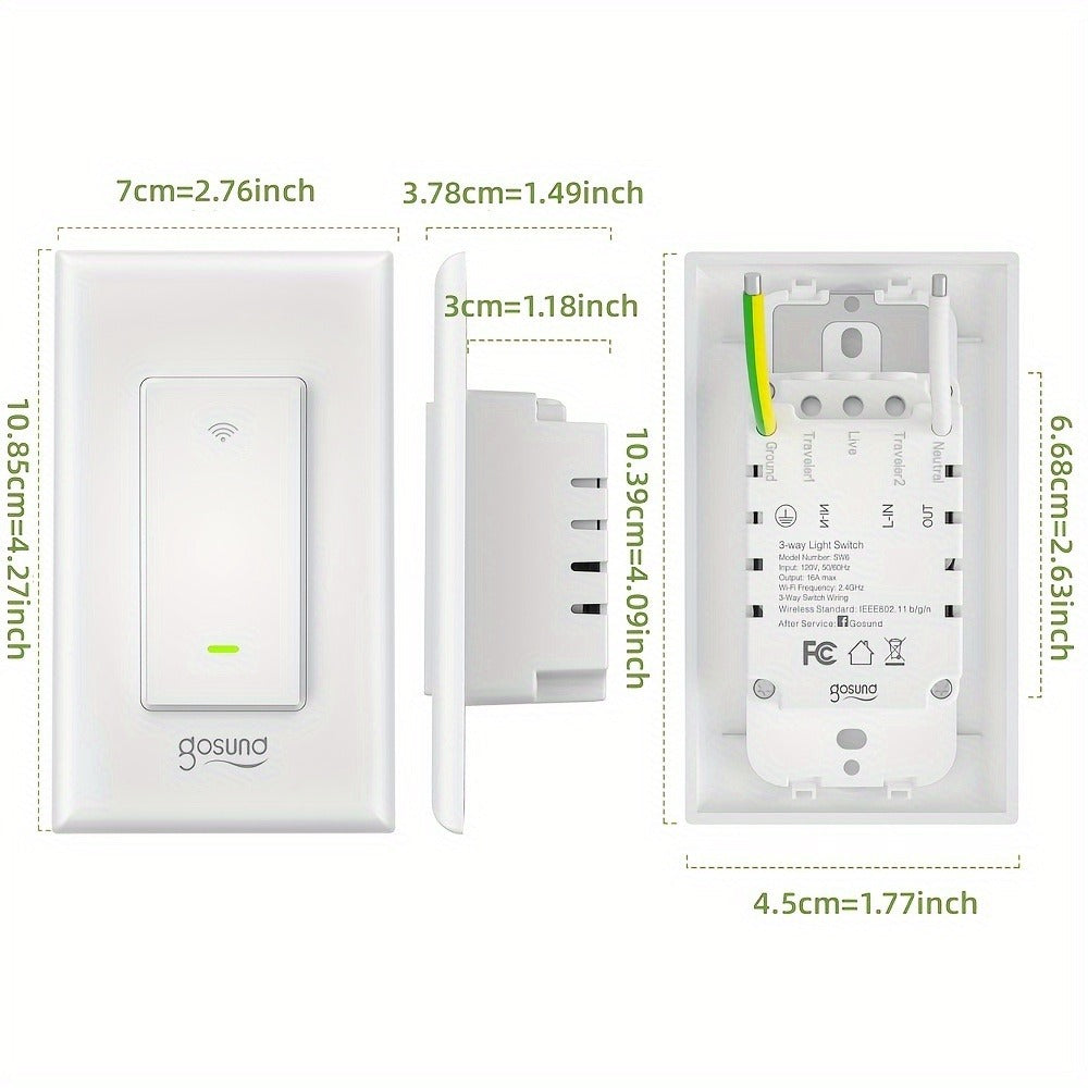 3-Way WiFi Smart Light Switch – Gosund Single-Pole & 3-Way Wall Switch, Works with Alexa & Google Home, Schedule, Timer, Voice & App Control, No Hub, Neutral Wire Required, FCC Certified (1/2/4 Pack)