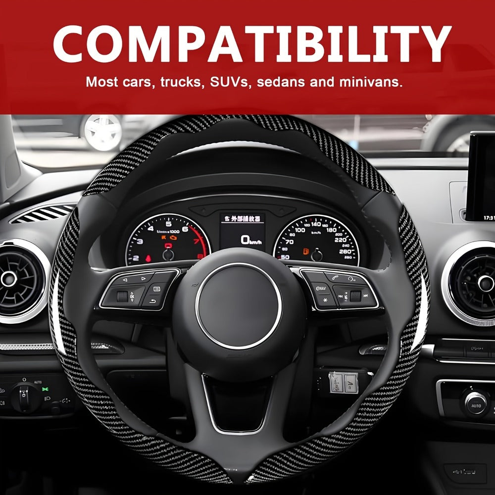 Steering Wheel Cover Carbon Fiber 3Pcs – Anti-Slip Scratch-Resistant Protector for Toyota RAV4, Camry, Corolla, Highlander, Tacoma, Tundra, 4Runner & Sequoia | Black & Red