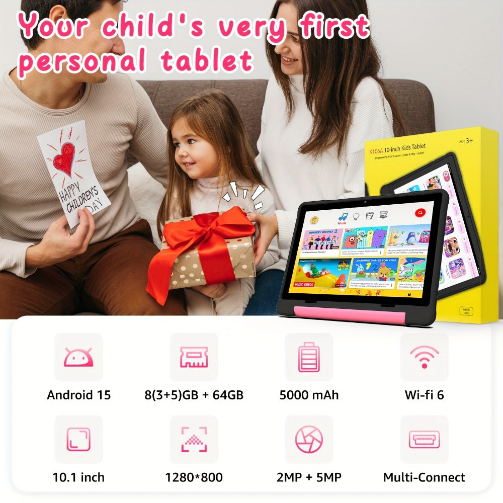 Kids Tablet Apolosign 10.1 Inch with Android 15, 8GB RAM, 64GB Storage, WiFi 6 and 1280x800 Display