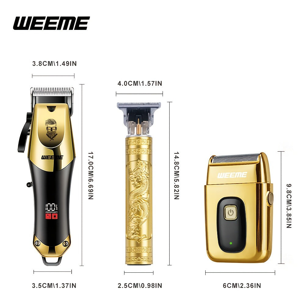 Hair Clipper WEEME Dragon and Phoenix Two-Tool Set with USB-C Charging, Four Guide Combs and Three Finishes
