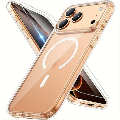 MagSafe iPhone Case with Screen Protector & Camera Lens Protector – N52 Super Magnet Shockproof Clear TPU PC Cover, Anti-Yellow, 3-in-1 Bundle for iPhone 16 16 Plus 16 Pro 16 Pro Max 15 14 13 11