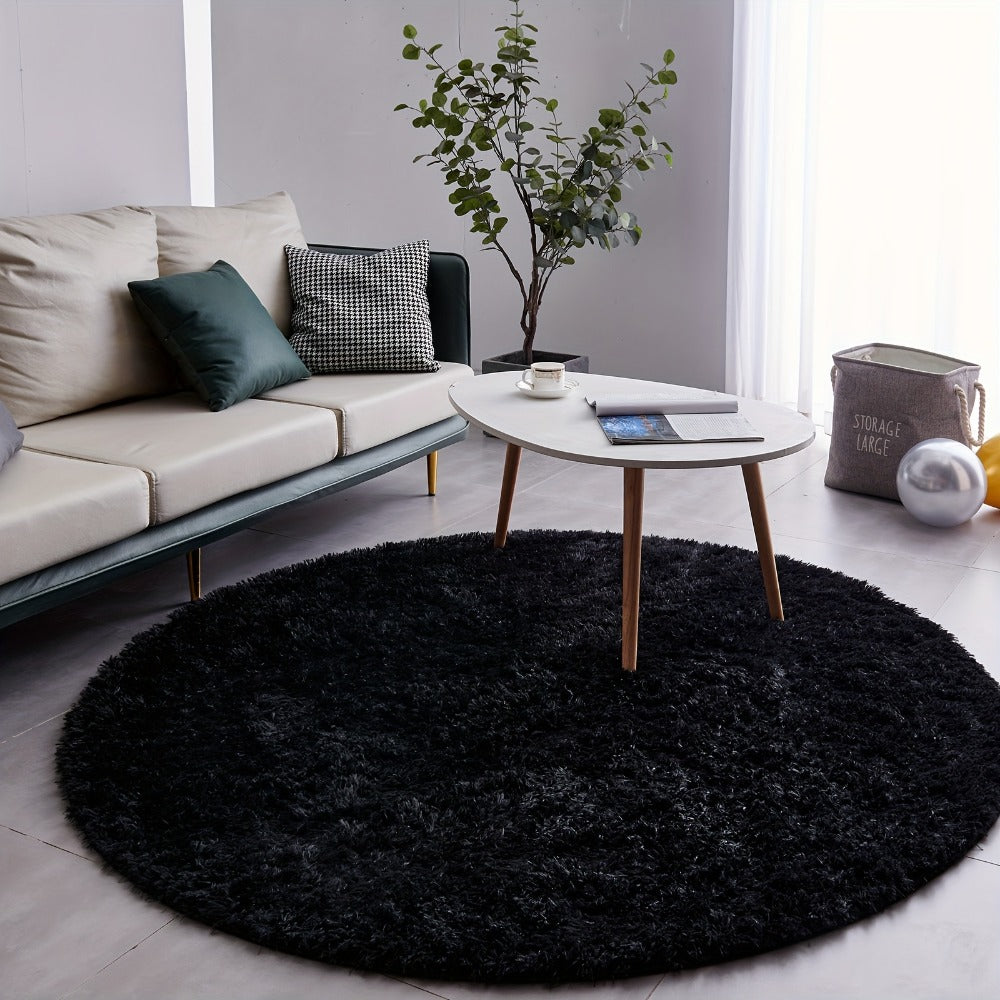 Area Rug, Round Shaggy Plush Carpet in Seven Colors and 4-, 5- or 6-Foot Diameters with Spot-Clean Care