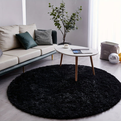 Area Rug, Round Shaggy Plush Carpet in Seven Colors and 4-, 5- or 6-Foot Diameters with Spot-Clean Care
