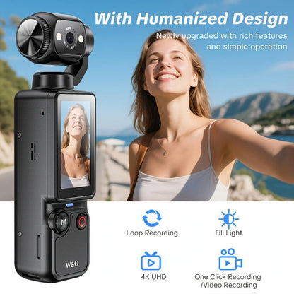 W&O 4K- and 66MP-Labeled Action Camera with 180-Degree Rotating Lens, 32GB Card and Black or White Body