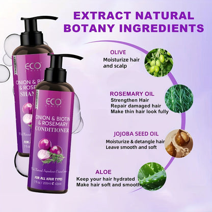 Onion Biotin Shampoo and Conditioner Set — Rosemary & Jojoba Oil, Anti-Dandruff, Strengthening & Nourishing for Dry Rough Damaged Hair, Promotes Hair Growth, Smoothing Formula, Men & Women