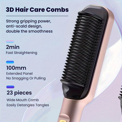 2-in-1 Wet and Dry Hair Straightener Curler Portable Flat Iron Fast Heat Adjustable Temperature Frizz-Free Styling Tool for Home Travel Women Gift Champagne