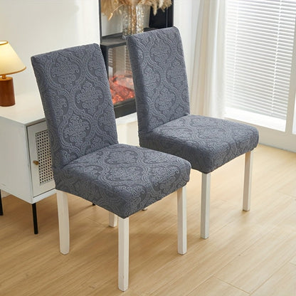 Paisley Stretch Velvet Dining Chair Covers in Off White, Light Gray, Deep Gray or Khaki, Four- or Six-Piece Sets
