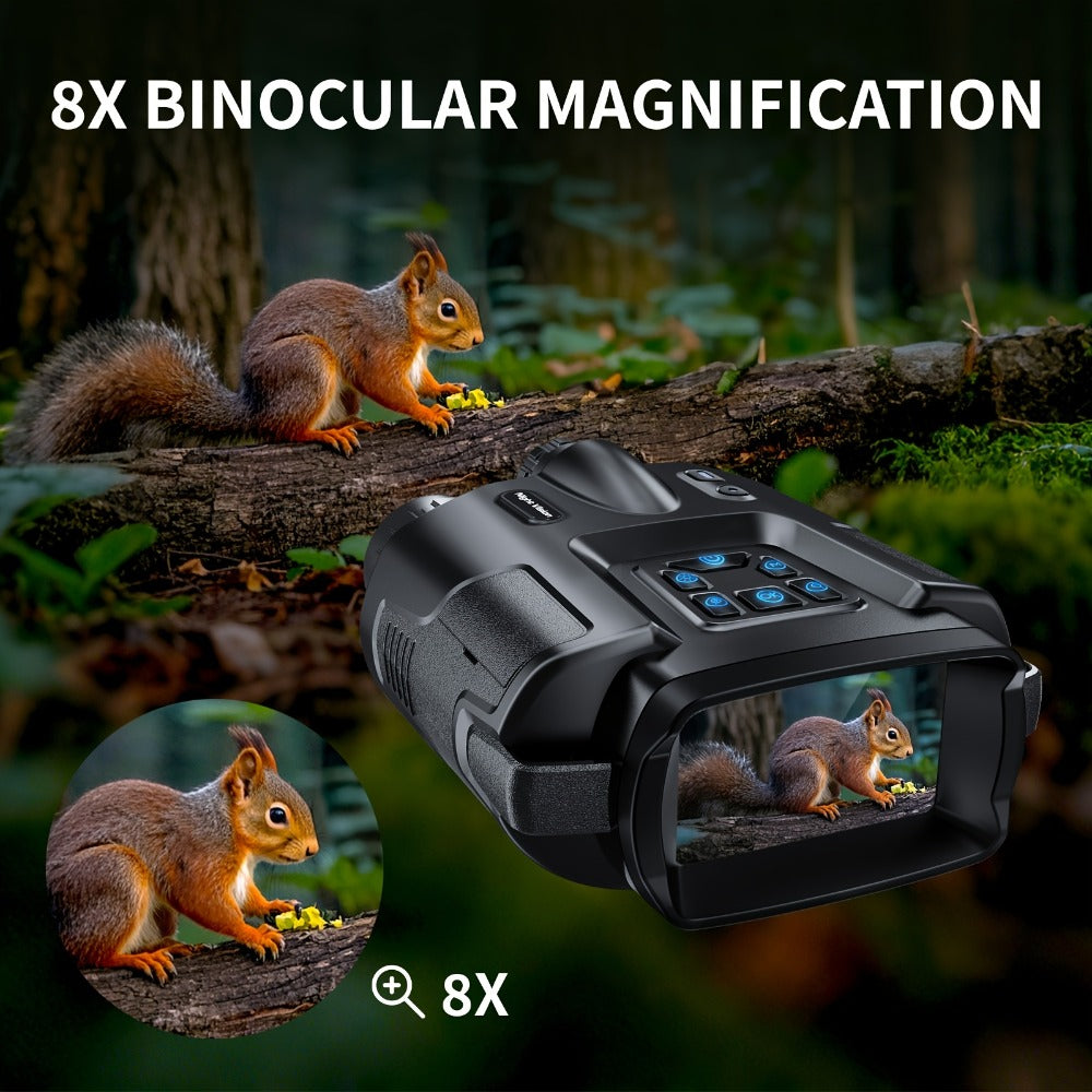 Black 4K-Labeled Night Vision Binoculars with 3-Inch Screen, 8X Digital and 5X Optical Zoom, 64GB Card and Carry Case