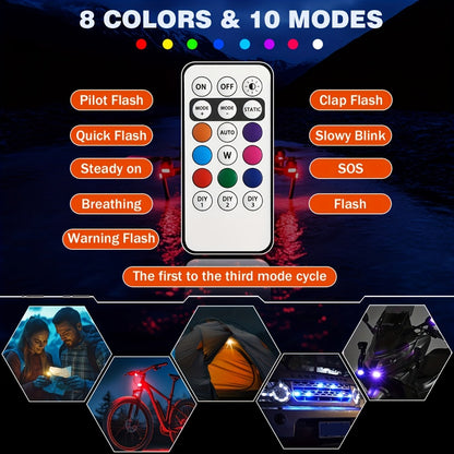 Wireless LED Strip Lights for Car – Magnetic Vibration Sensor, 8 Colors, Remote Control, USB Rechargeable, IP65 Waterproof Warning Light for Car Interior, Truck, Motorcycle & Bicycle