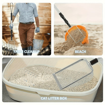Three-Section Telescopic Beach Sand Sifter with Rectangular Mesh Basket, Wrist Strap and Retractable Handle