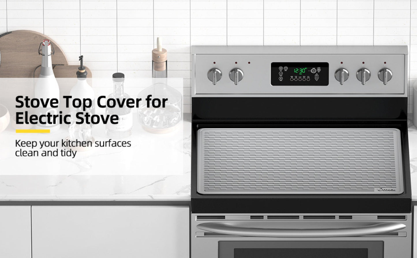 Kitchen Mat, 30x21-Inch Silicone Stove Cover and Counter Drying Pad in Gray or Black with Striped Surface