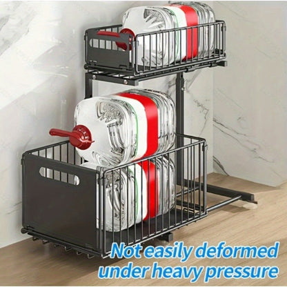 Two-Tier Under-Sink Cabinet Organizer with Sliding Metal Baskets in One- or Two-Piece Options