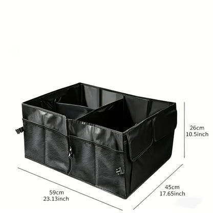 Car Trunk Storage Bag - Large Capacity Insulated Foldable Box with Handle for SUVs & Sedans, Sturdy Car Parts & Tools Organizer, Black