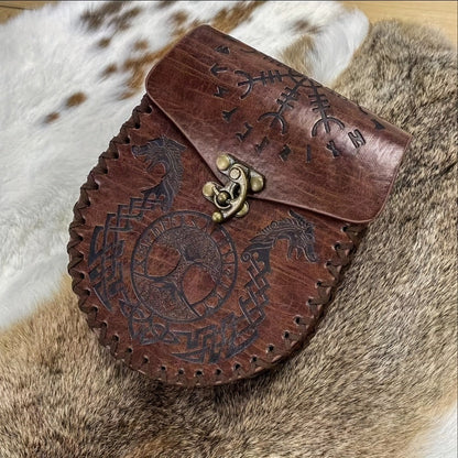 Costume Accessories Faux Leather Medieval Belt Pouch with Five Embossed Design Options in Brown or Black