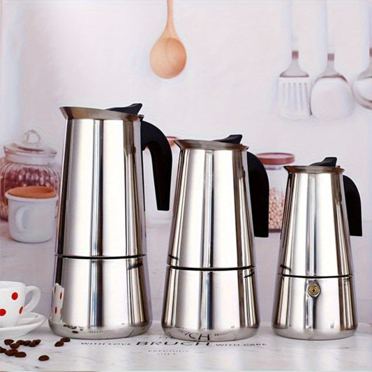 Stainless Steel Moka Pot Italian Espresso Maker – 2/4/6/9 Cup Stovetop Coffee Maker, Straight Style Moka Express for Home, Camping & Outdoor Use, Includes Cleaning Cloth – Professional Espresso Brewer