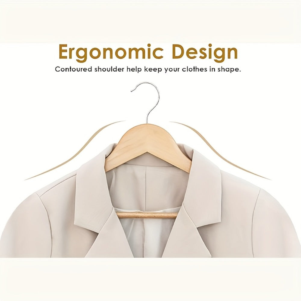 Premium Wooden Hangers with 360° Rotatable Hook & Shoulder Grooves | Slim Durable Wood Coat Suit Hangers | 10 20 30 Pack Closet Organizer in Natural & Champagne