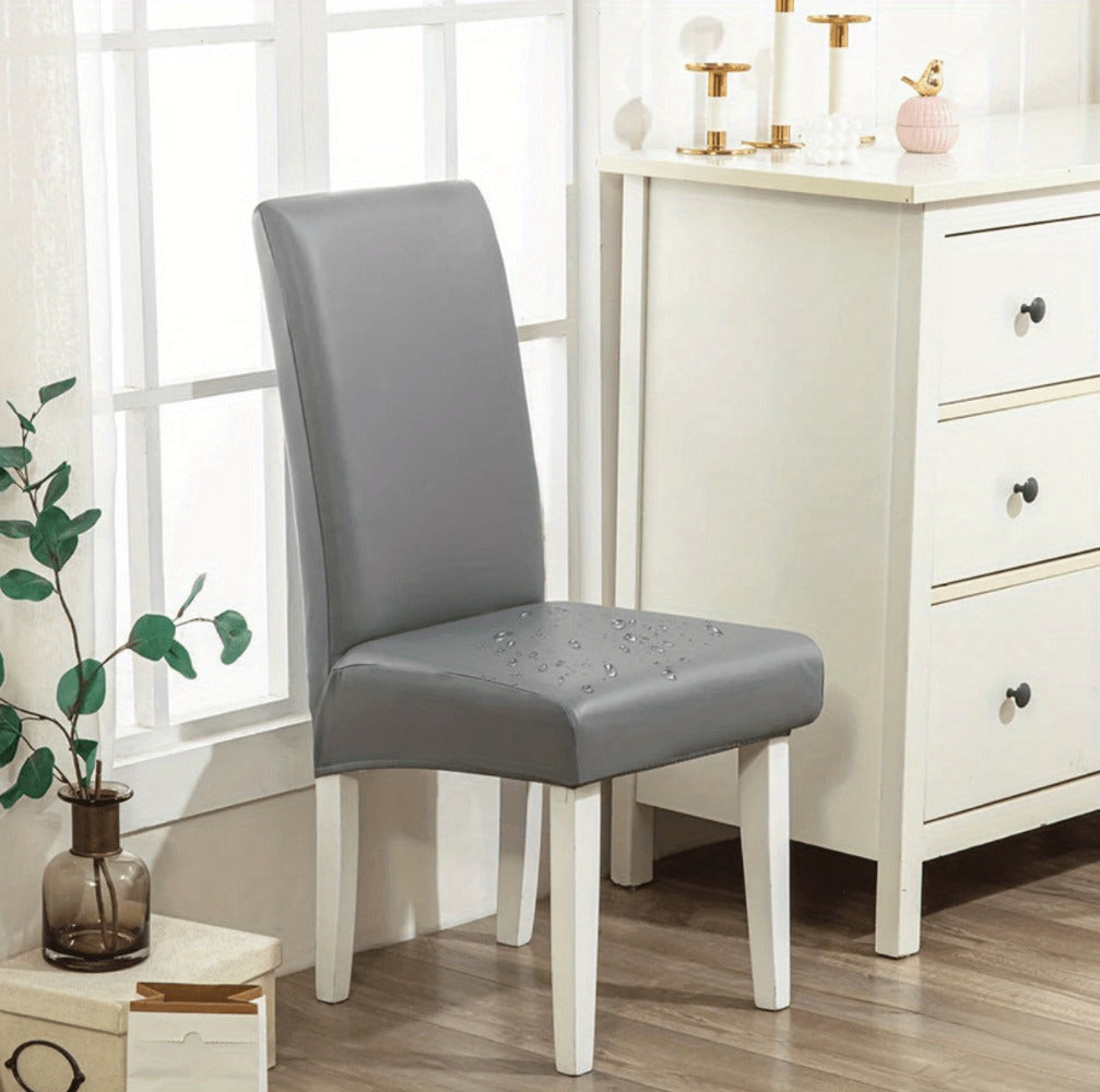Chair Cover Set of 4 or 6 Stretch PU Leather Dining Slipcovers in Nine Available Color Choices