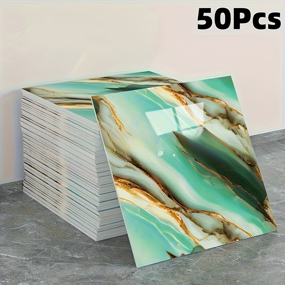 11.81-Inch Square Marble-Pattern Peel-and-Stick Wall Tiles in 50- or 100-Piece Design Options
