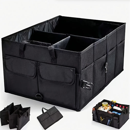Car Trunk Storage Bag - Large Capacity Insulated Foldable Box with Handle for SUVs & Sedans, Sturdy Car Parts & Tools Organizer, Black