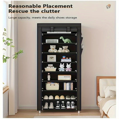 10-Layer Shoe Rack with Dust Cover – Non-Woven Portable Shoe Cabinet Organizer for Entryway, Bedroom & Dormitory Storage