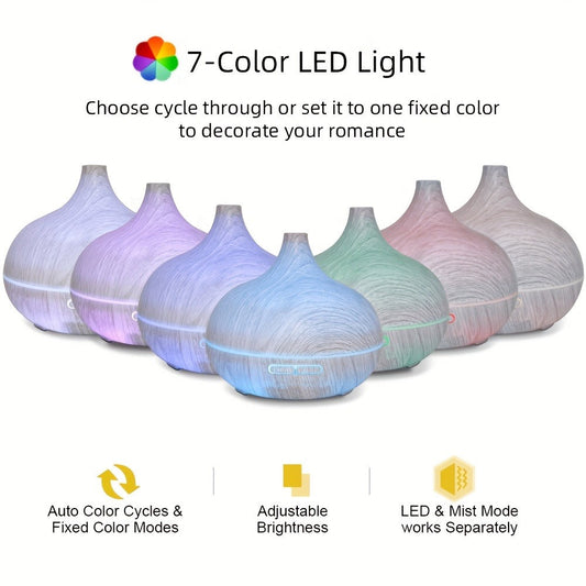 Aroma Diffuser Set 2 Diffusers 6 Essential Oils 550ml Wood Grain Cool Mist Humidifier Soundwave Technology 7-Color Light Timer for Large Room Bedroom Home Office
