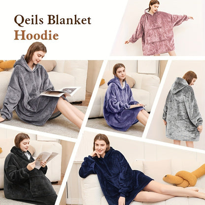 Hooded Wearable Blanket – Double-Sided Flannel Suede Hoodie Blanket for Women & Men, 500gsm Oversized Warm Cozy Sweatshirt