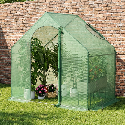 6 x 3 x 5.5-Foot Walk-In Greenhouse with Green Grid Cover, Roll-Up Door and Top Vent Window