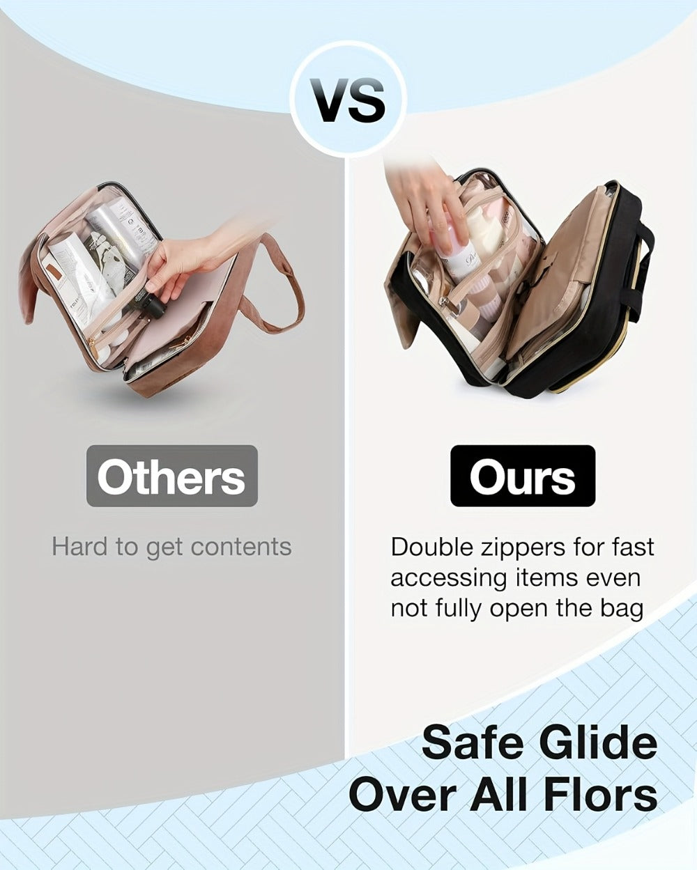 Hanging Travel Toiletry Bag Large Capacity for Full-Size Products Waterproof Cosmetic Organizer with Hook — Bathroom Makeup Travel Bag for Women Pink Beige Black