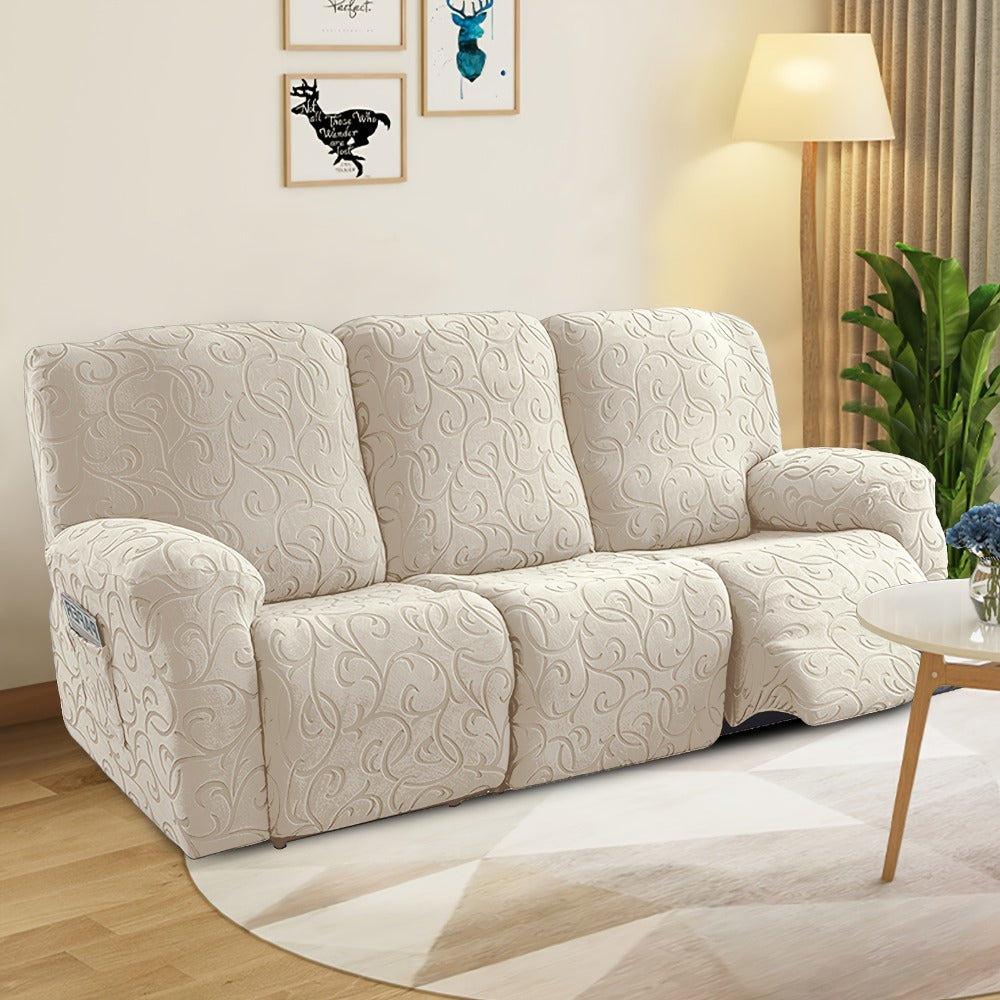 Chenille Recliner Sofa Cover 3 Seater High Stretch Thickened Hooked Fabric - Machine Washable Wear Resistant Couch Slipcover | Sand Color Light Grey Chocolate | Living Room Bedroom Furniture Protector