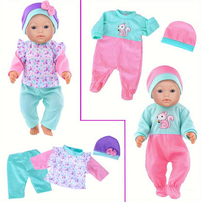 10-Outfit Doll Clothes Set for 14–16-Inch Newborn-Style Dolls with One-Pieces, Tops, Pants and Headwear