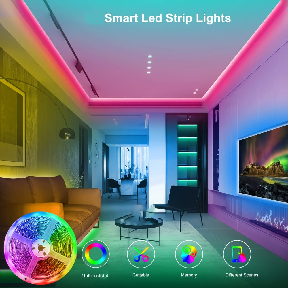 LED Strip Light RGB Room Kit in 50ft or 100ft Lengths with Remote Control, Dimming and Multi-Mode Color Effects