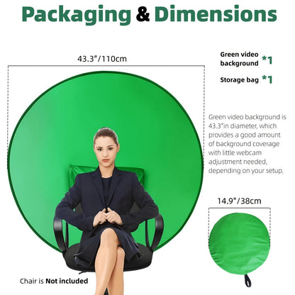 Foldable 43.3-Inch Green Screen with Chair Mount, Storage Bag and Collapsible Chroma Key Backdrop