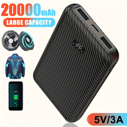 20000mAh Fan Vest Power Bank 5V 3A USB-C Portable Battery Pack for Cooling Fan Jacket Vest – Dual-Use External Charger for Outdoor Work, Construction, Summer Heat Relief, Hiking & Warehouse