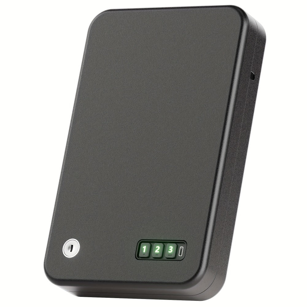 Portable Pistol Safe with Three-Digit Electronic Keypad, Backup Keys, USB-C Cable and 3.28 ft Security Cable