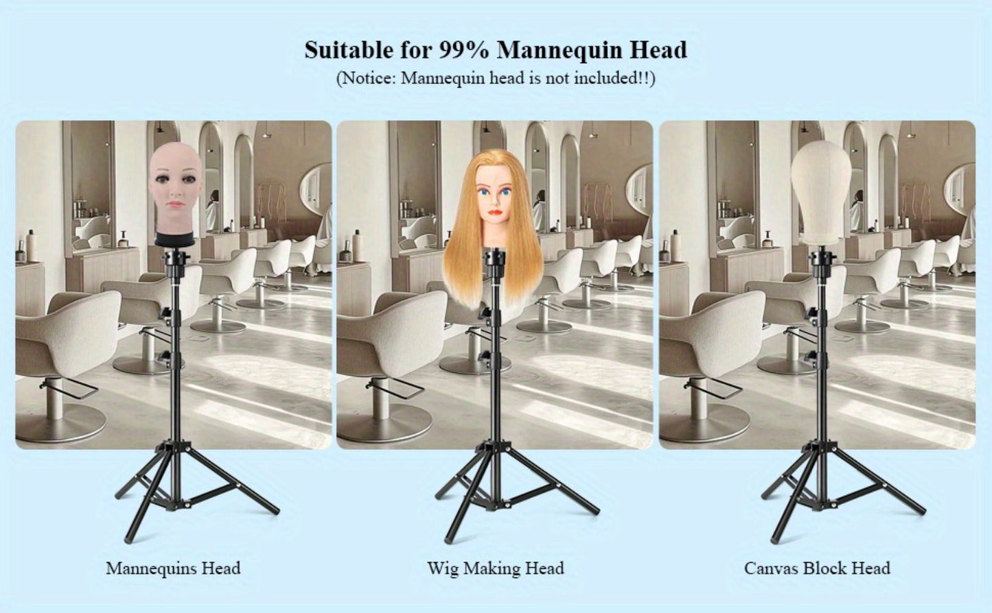 Adjustable Wig Stand Tripod 360 Rotation Aluminum Alloy Height Adjustable to 50 Inch Foldable Portable Mannequin Head Stand for Styling Cosmetology Hairdressing Training Home Salon