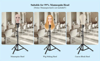 Adjustable Wig Stand Tripod 360 Rotation Aluminum Alloy Height Adjustable to 50 Inch Foldable Portable Mannequin Head Stand for Styling Cosmetology Hairdressing Training Home Salon