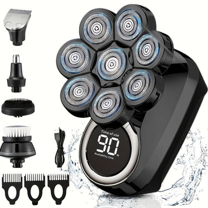 Electric Shaver 8-Blade 5-in-1 Grooming Kit with IPX7, USB-C Charging, Nose Trimmer and Facial Brush