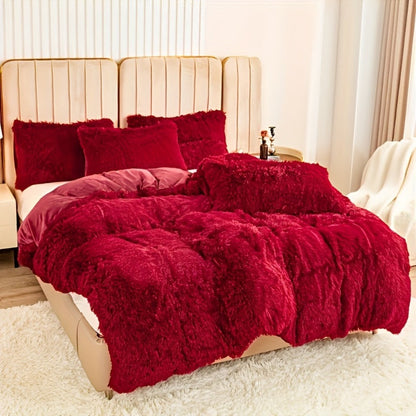 Three-Piece Plush Polyester Duvet Cover Set with Two Pillowcases in 14 Colors and Twin, Full, Queen or King Sizes