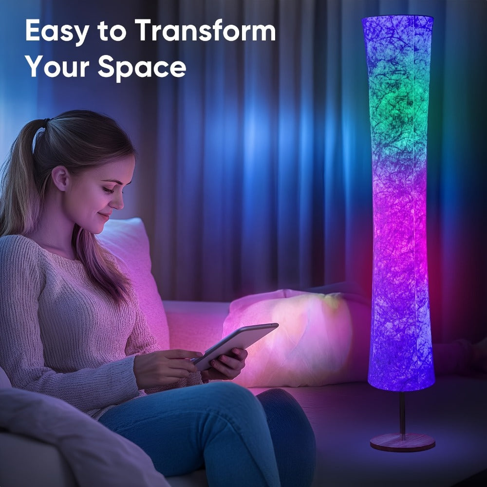 RGB Smart Floor Lamp 16 Million Colors – Music Sync, App & Remote Control, Scene Modes, White Fabric Shade Standing Lamp for Living Room, Bedroom & Gaming Room | 1 & 2 Pack