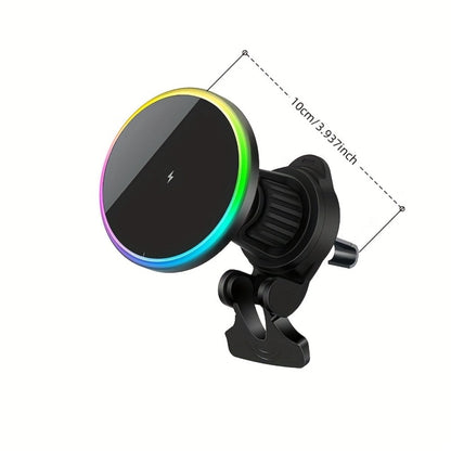 Wireless Car Charger with USB-C Adapter Included 15W Magnetic Vent Dashboard Phone Mount for iPhone 17 16 15 14 13 12 Pro Max, Samsung Galaxy S24 S23 S22, All Qi Android Phones – Black