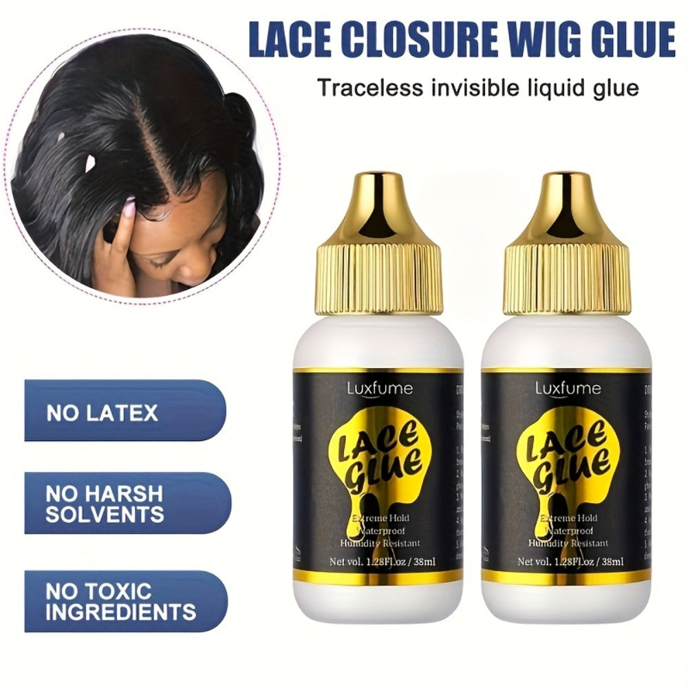 Lace Glue for Wigs Strong Hold Invisible Bonding Adhesive Waterproof Extreme Hold Fast Drying Lace Front Wig Glue for Daily Wear Styling 2pcs Set