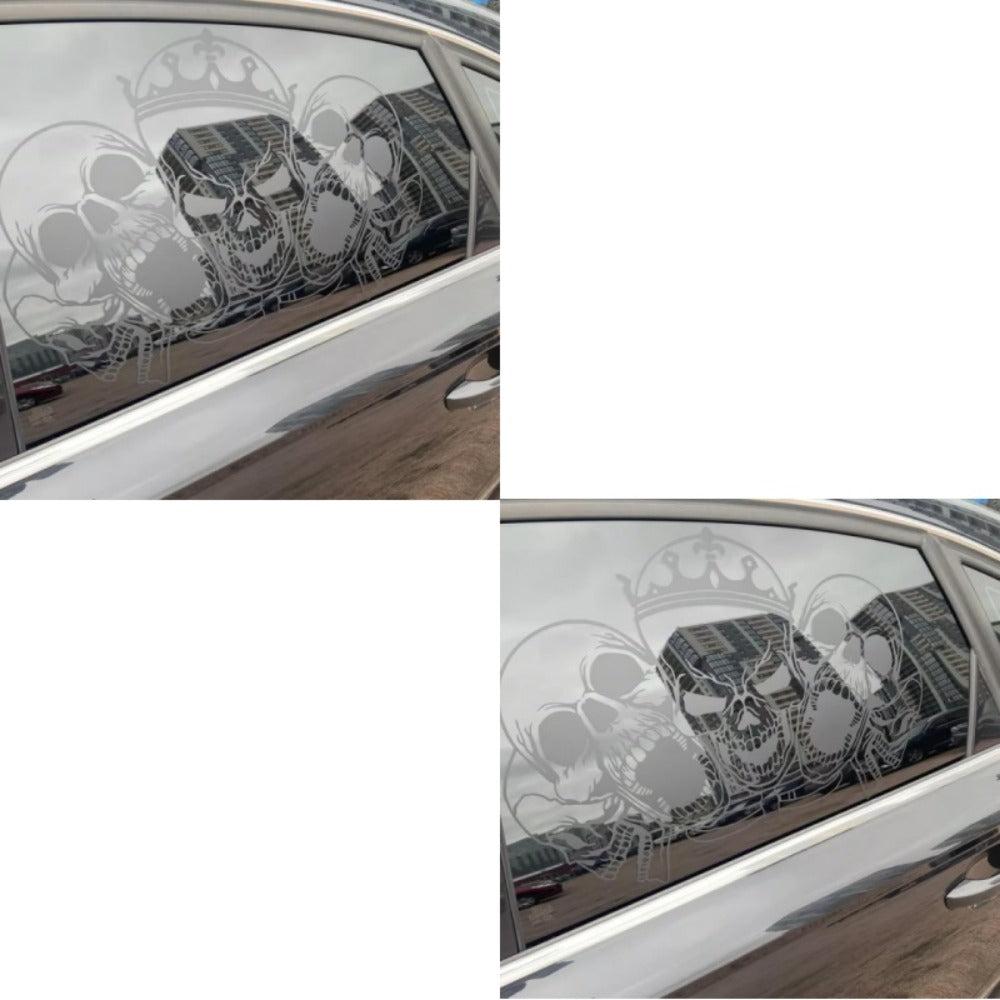 Car Window Decal Gothic Skull 2PCS Reflective Silver UV-Resistant Vinyl | Skeleton Sticker Full Cover Halloween Car Decoration Small 17x11in Large 21.6x17.7in Laptop Mirror Auto Styling