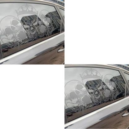 Car Window Decal Gothic Skull 2PCS Reflective Silver UV-Resistant Vinyl | Skeleton Sticker Full Cover Halloween Car Decoration Small 17x11in Large 21.6x17.7in Laptop Mirror Auto Styling