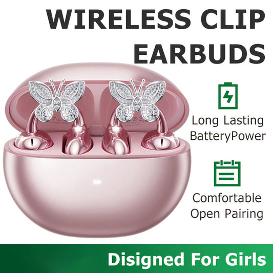 Clip On Wireless Earbuds Open Ear Bluetooth Headphones with Detachable Gemstone Earrings ANC Noise Reduction HD Stereo Hands-Free for Sports Exercise Work Study Outdoors